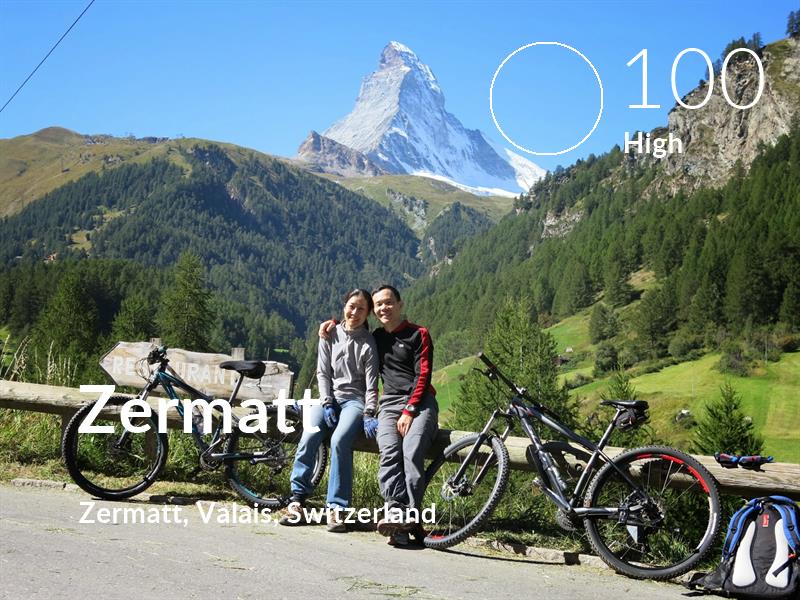 Cycling comfort level is 100 in Zermatt