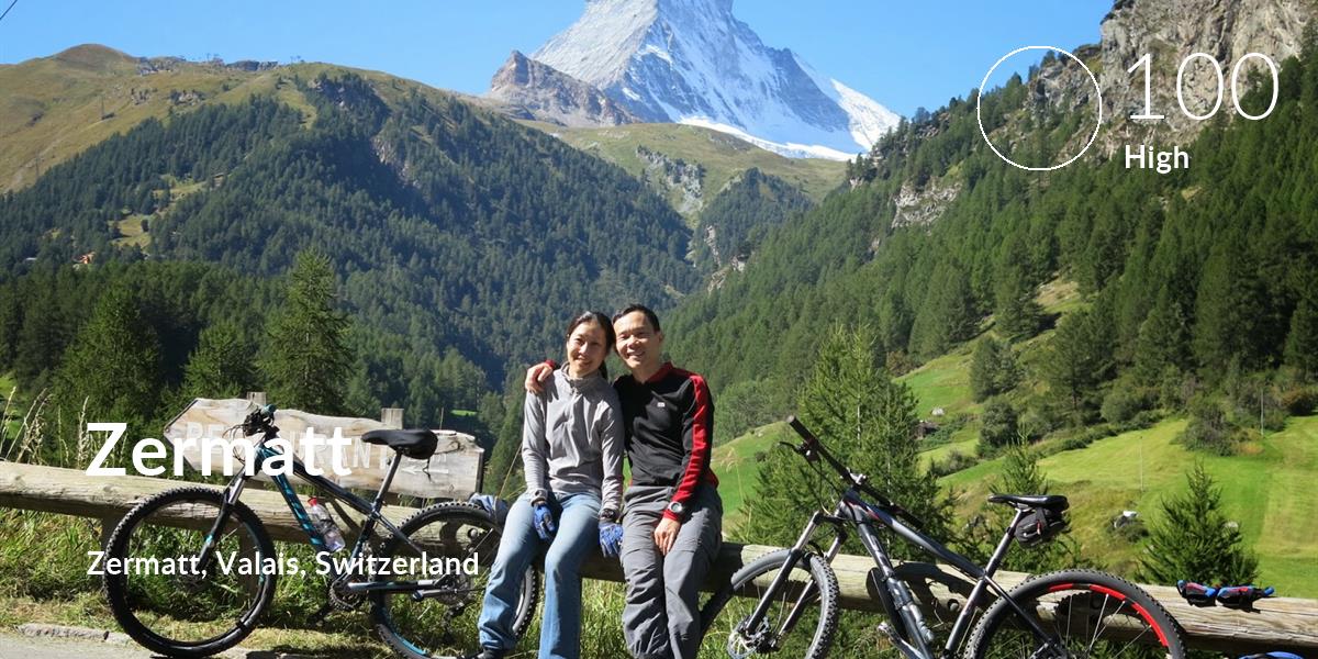 Cycling comfort level is 100 in Zermatt