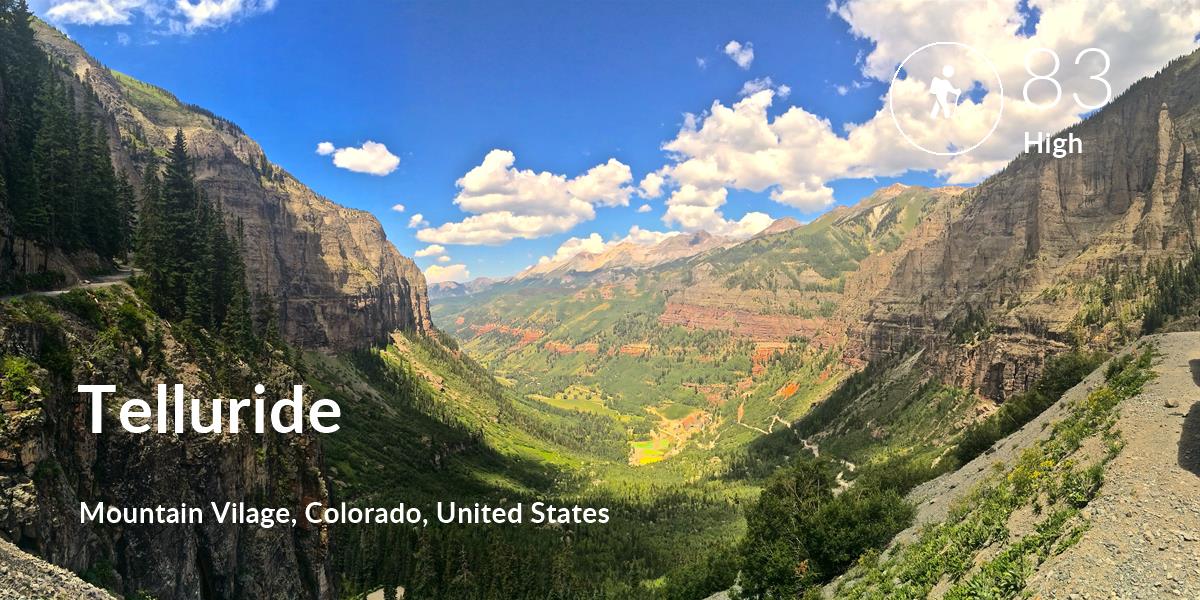 Hiking comfort level is 83 in Telluride