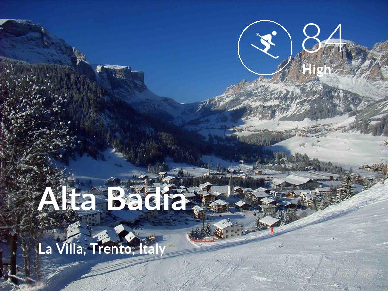 Skiing comfort level is 84 in Alta Badia