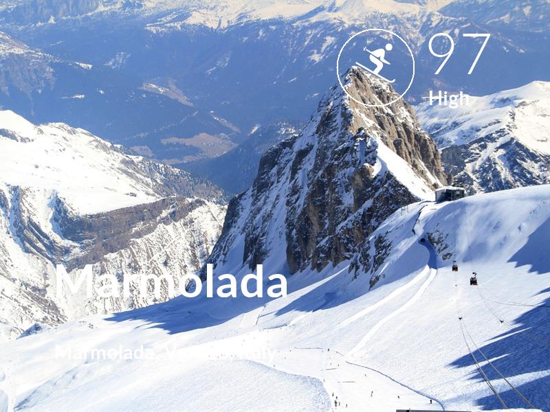 Skiing comfort level is 97 in Marmolada