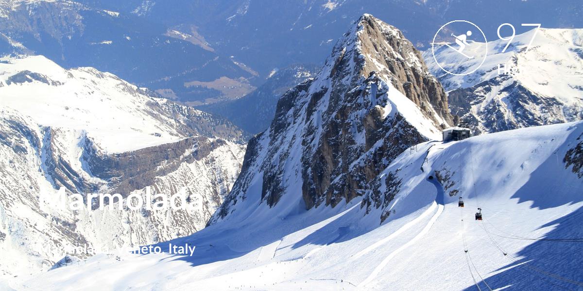 Skiing comfort level is 97 in Marmolada